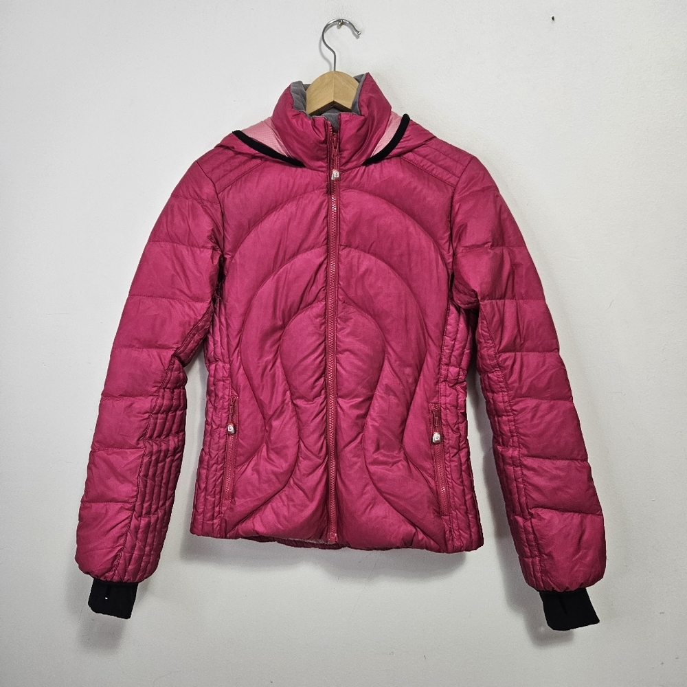 Lululemon Not So Stuffy Puffy Down Puffer Jacket Coat 4 Hood Pink Raspberry